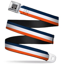 Load image into Gallery viewer, BD Wings Logo CLOSE-UP Full Color Black Silver Seatbelt Belt - Stripe Navy/White/Orange Webbing