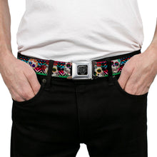 Load image into Gallery viewer, BD Wings Logo CLOSE-UP Full Color Black Silver Seatbelt Belt - Sugar Skulls Zarape Multi Color Webbing