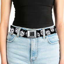 Load image into Gallery viewer, BD Wings Logo CLOSE-UP Black/Silver Seatbelt Belt - Sugar Skulls Black/White/Black Webbing