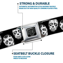 Load image into Gallery viewer, BD Wings Logo CLOSE-UP Black/Silver Seatbelt Belt - Sugar Skulls Black/White/Black Webbing