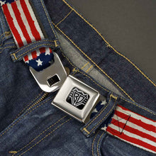 Load image into Gallery viewer, BD Wings Logo CLOSE-UP Full Color Black Silver Seatbelt Belt - Stars &amp; Stripes Painting Webbing