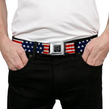 Load image into Gallery viewer, BD Wings Logo CLOSE-UP Full Color Black Silver Seatbelt Belt - Stars &amp; Stripes Painting Webbing