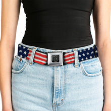 Load image into Gallery viewer, BD Wings Logo CLOSE-UP Full Color Black Silver Seatbelt Belt - Stars &amp; Stripes Painting Webbing