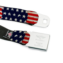 Load image into Gallery viewer, BD Wings Logo CLOSE-UP Full Color Black Silver Seatbelt Belt - Stars &amp; Stripes Painting Webbing