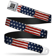 Load image into Gallery viewer, BD Wings Logo CLOSE-UP Full Color Black Silver Seatbelt Belt - Stars &amp; Stripes Painting Webbing