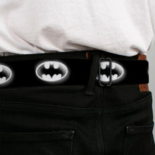 Load image into Gallery viewer, Batman Black Silver Seatbelt Belt - Cloudy Bat Signal Black/White Webbing