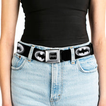 Load image into Gallery viewer, Batman Black Silver Seatbelt Belt - Cloudy Bat Signal Black/White Webbing