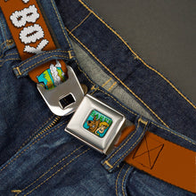 Load image into Gallery viewer, Scooby &amp; Shaggy BAKED Full Color Turquoise Green Seatbelt Belt - Mystery Machine HOT BOXED Clouds Orange/White Webbing