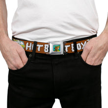 Load image into Gallery viewer, Scooby &amp; Shaggy BAKED Full Color Turquoise Green Seatbelt Belt - Mystery Machine HOT BOXED Clouds Orange/White Webbing