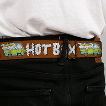 Load image into Gallery viewer, Scooby &amp; Shaggy BAKED Full Color Turquoise Green Seatbelt Belt - Mystery Machine HOT BOXED Clouds Orange/White Webbing