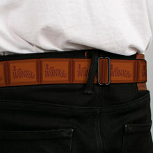 Load image into Gallery viewer, Willy Wonka and the Chocolate Factory WONKA BAR Logo Full Color Brown/Yellow/White Seatbelt Belt - Willy Wonka and the Chocolate Factory WONKA Chocolate Bar Browns Webbing