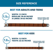 Load image into Gallery viewer, Willy Wonka and the Chocolate Factory WONKA BAR Logo Full Color Brown/Yellow/White Seatbelt Belt - Willy Wonka and the Chocolate Factory WONKA Chocolate Bar Browns Webbing