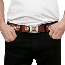 Load image into Gallery viewer, Willy Wonka and the Chocolate Factory WONKA BAR Logo Full Color Brown/Yellow/White Seatbelt Belt - Willy Wonka and the Chocolate Factory WONKA BAR Logo Brown/Yellow/White Webbing