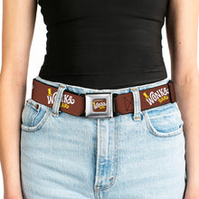 Load image into Gallery viewer, Willy Wonka and the Chocolate Factory WONKA BAR Logo Full Color Brown/Yellow/White Seatbelt Belt - Willy Wonka and the Chocolate Factory WONKA BAR Logo Brown/Yellow/White Webbing