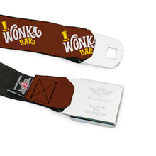 Load image into Gallery viewer, Willy Wonka and the Chocolate Factory WONKA BAR Logo Full Color Brown/Yellow/White Seatbelt Belt - Willy Wonka and the Chocolate Factory WONKA BAR Logo Brown/Yellow/White Webbing