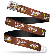 Load image into Gallery viewer, Willy Wonka and the Chocolate Factory WONKA BAR Logo Full Color Brown/Yellow/White Seatbelt Belt - Willy Wonka and the Chocolate Factory WONKA BAR Logo Brown/Yellow/White Webbing