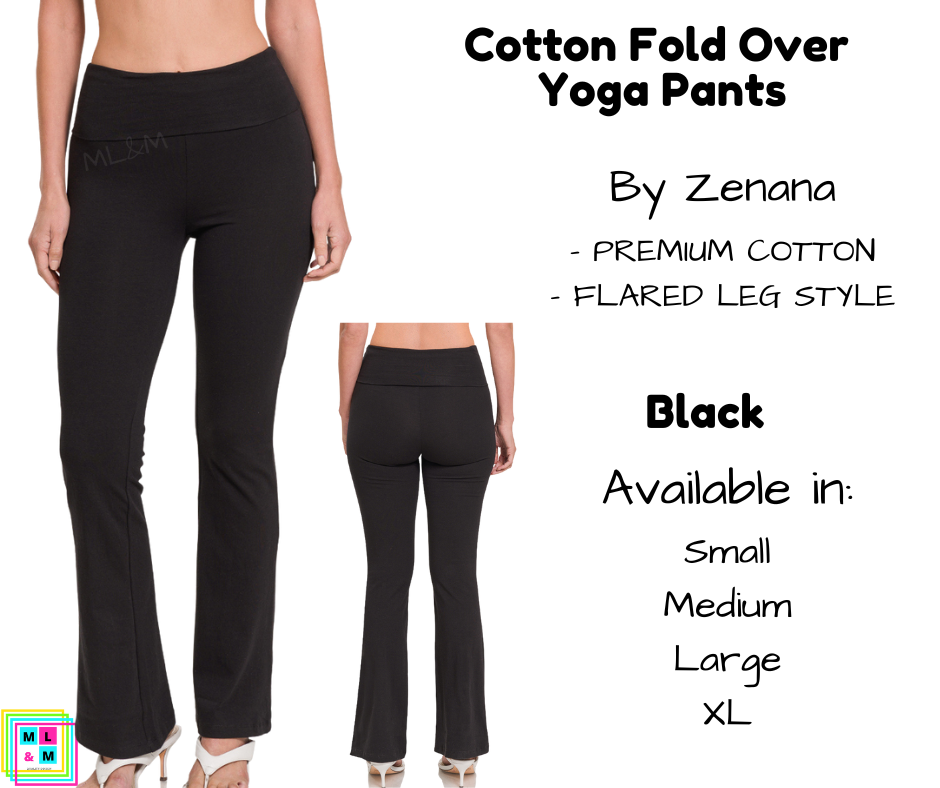 Cotton Fold Over Yoga Pants Black Missy s Leggings More