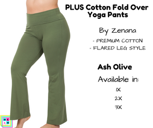 PLUS Cotton Fold Over Yoga Pants - Ash Olive