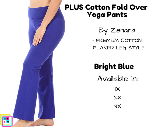 PLUS Cotton Fold Over Yoga Pants - Bright Blue