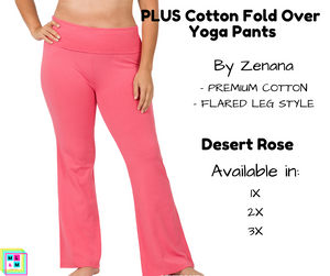 PLUS Cotton Fold Over Yoga Pants Desert Rose Missy s Leggings More