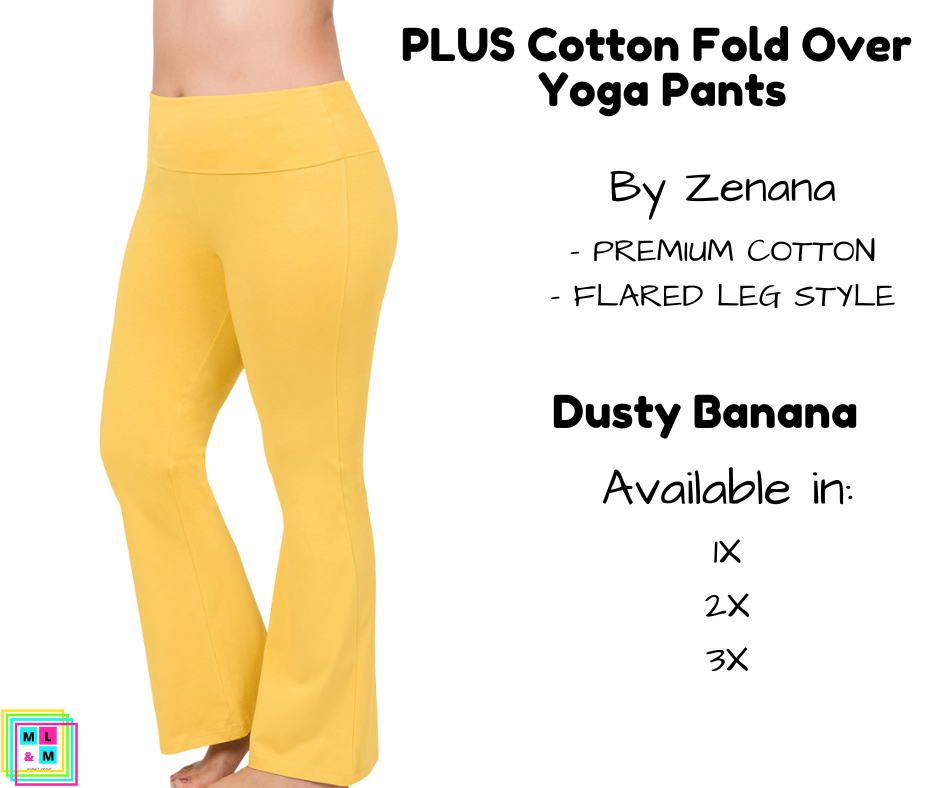 PLUS Cotton Fold Over Yoga Pants - Dusty Banana