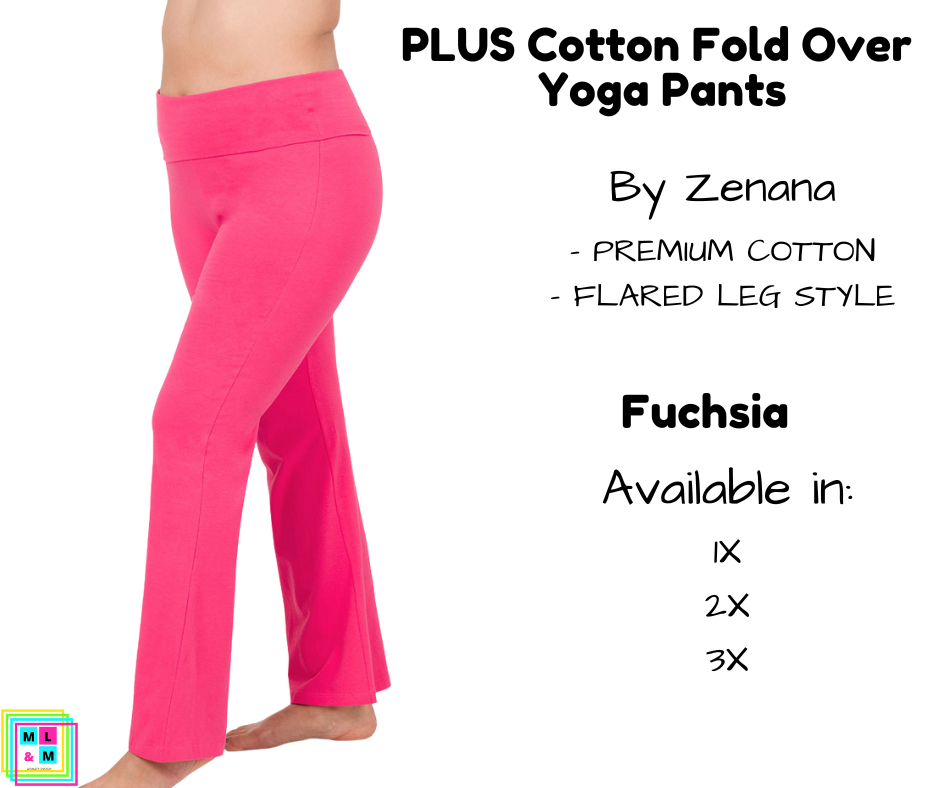 PLUS Cotton Fold Over Yoga Pants - Fuchsia