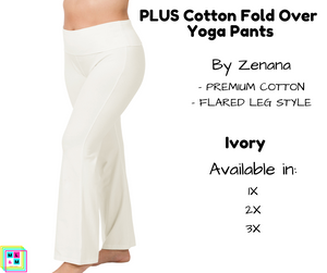 PLUS Cotton Fold Over Yoga Pants - Ivory