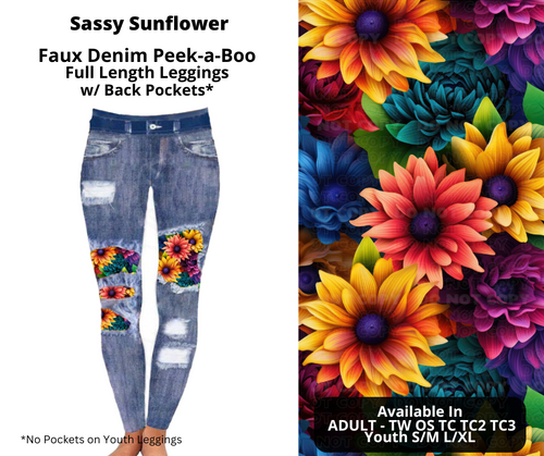 Preorder! Closes 10/28. ETA Dec. Sassy Sunflower Faux Denim Peekaboo Full Length