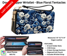 Load image into Gallery viewer, Blue Floral Tentacles Double Zipper Wristlet