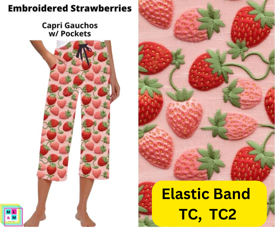 Embroidered Strawberries Capri Gauchos