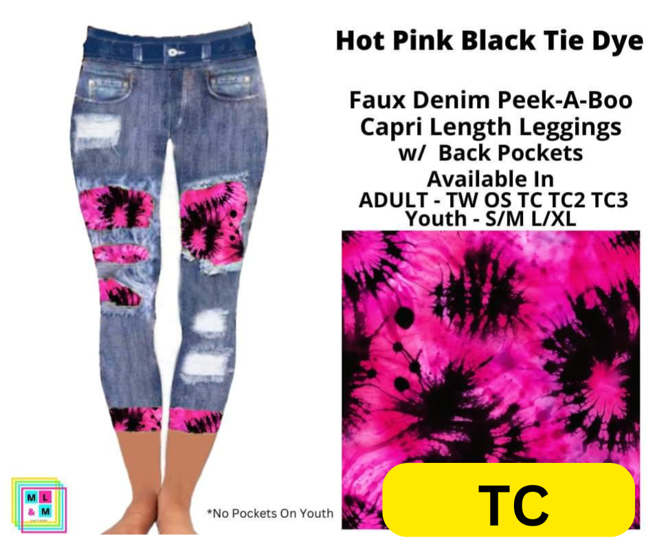 Hot Pink Black Tie Dye Faux Denim Peekaboo Capris by ML&M