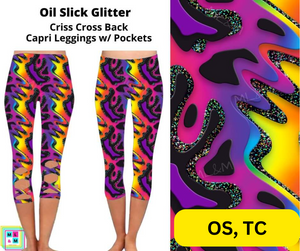 Oil Slick Glitter Criss Cross Capri w/ Pockets by ML&M