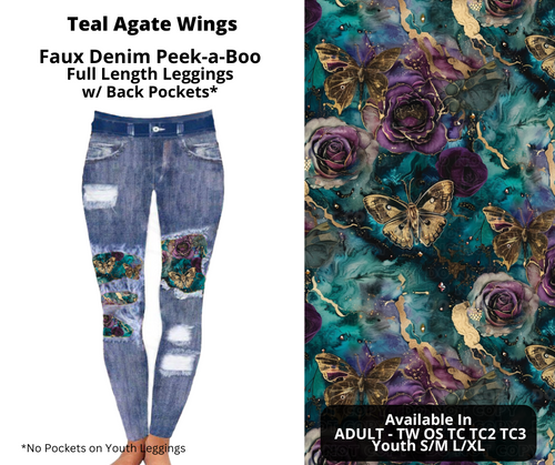 Preorder! Closes 10/28. ETA Dec. Teal Agate Wings Faux Denim Peekaboo Full Length