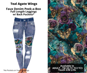 Preorder! Closes 10/28. ETA Dec. Teal Agate Wings Faux Denim Peekaboo Full Length