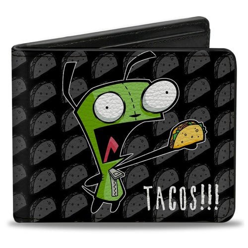 Bi-Fold Wallet - Invader Zim GIR TACOS!!! Pose Taco Monogram Black/Gray