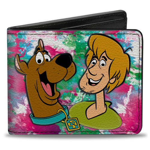 Bi-Fold Wallet - Scooby & Shaggy Smiling + Mystery Machine Splatter White Pinks Greens