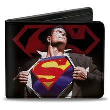 Load image into Gallery viewer, Bi-Fold Wallet - Superman Forever Clark Kent-Superman Transition Shield Black Red