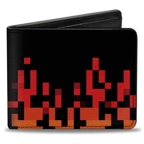 Bi-Fold Wallet - 8-Bit Pixel Flames Black Oranges Reds