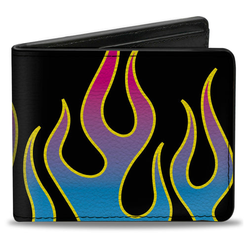 Bi-Fold Wallet - Flames Black Blue Pink
