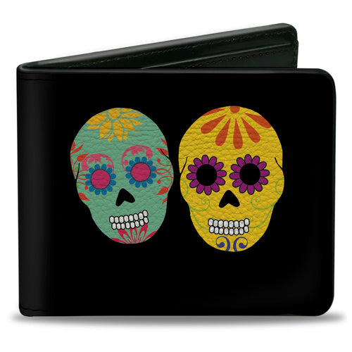 Bi-Fold Wallet - Painted Sugar Skulls Black Multi Color