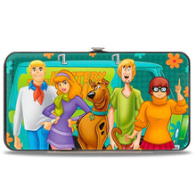 Load image into Gallery viewer, Hinged Wallet - Scooby Doo 5-Character Group Pose w Mystery Machine Turquoise Blues Orange