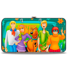 Load image into Gallery viewer, Hinged Wallet - Scooby Doo 5-Character Group Pose w Mystery Machine Turquoise Blues Orange