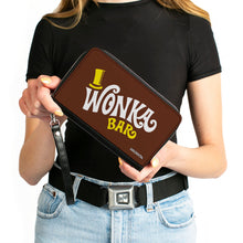 Load image into Gallery viewer, PU Zip Around Wallet Rectangle - Willy Wonka and the Chocolate Factory WONKA BAR Logo Brown Yellow White