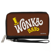 Load image into Gallery viewer, PU Zip Around Wallet Rectangle - Willy Wonka and the Chocolate Factory WONKA BAR Logo Brown Yellow White