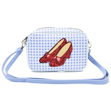 Load image into Gallery viewer, Wizard of Oz Bag, Cross Body, The Wizard of Oz Dorothy Sequined Ruby Slippers with Toto Pose, Blue, Vegan Leather