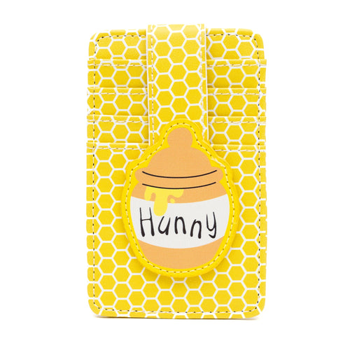 Disney Vegan Leather Wallet, ID Card Holder, Winnie the Pooh Hunny Pot Honeycomb Yellow White, 3.0