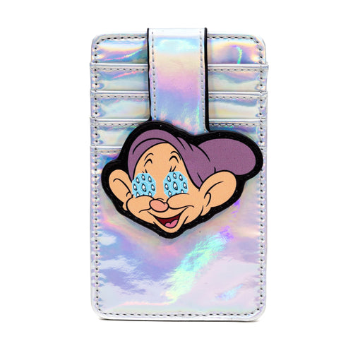 Disney Vegan Leather Wallet, ID Card Holder, Snow White Dopey Diamond Eyes Iridescent Holographic, Silver, 3.0