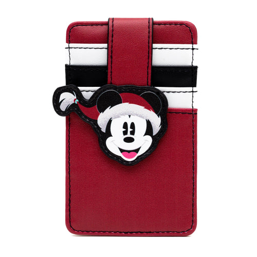 Disney Vegan Leather Wallet, ID Card Holder, Holiday Mickey Mouse Santa Claus Red White Black, 3.0