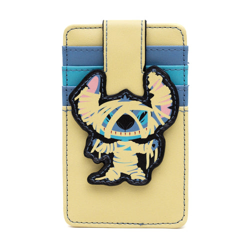 Disney Vegan Leather Wallet, ID Card Holder, Lilo and Stitch Halloween Mummy Stitch Tan Blues, 3.0