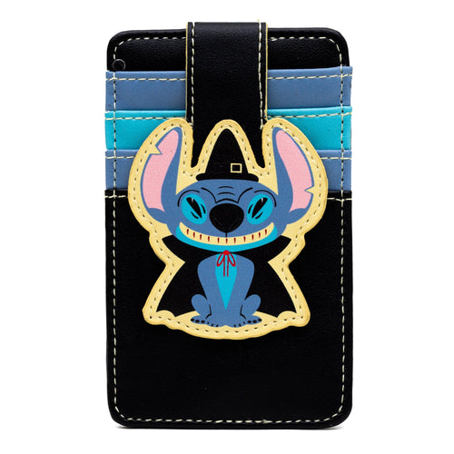 Disney Vegan Leather Wallet, ID Card Holder, Lilo and Stitch Halloween Witch Stitch Black Blues, 3.0